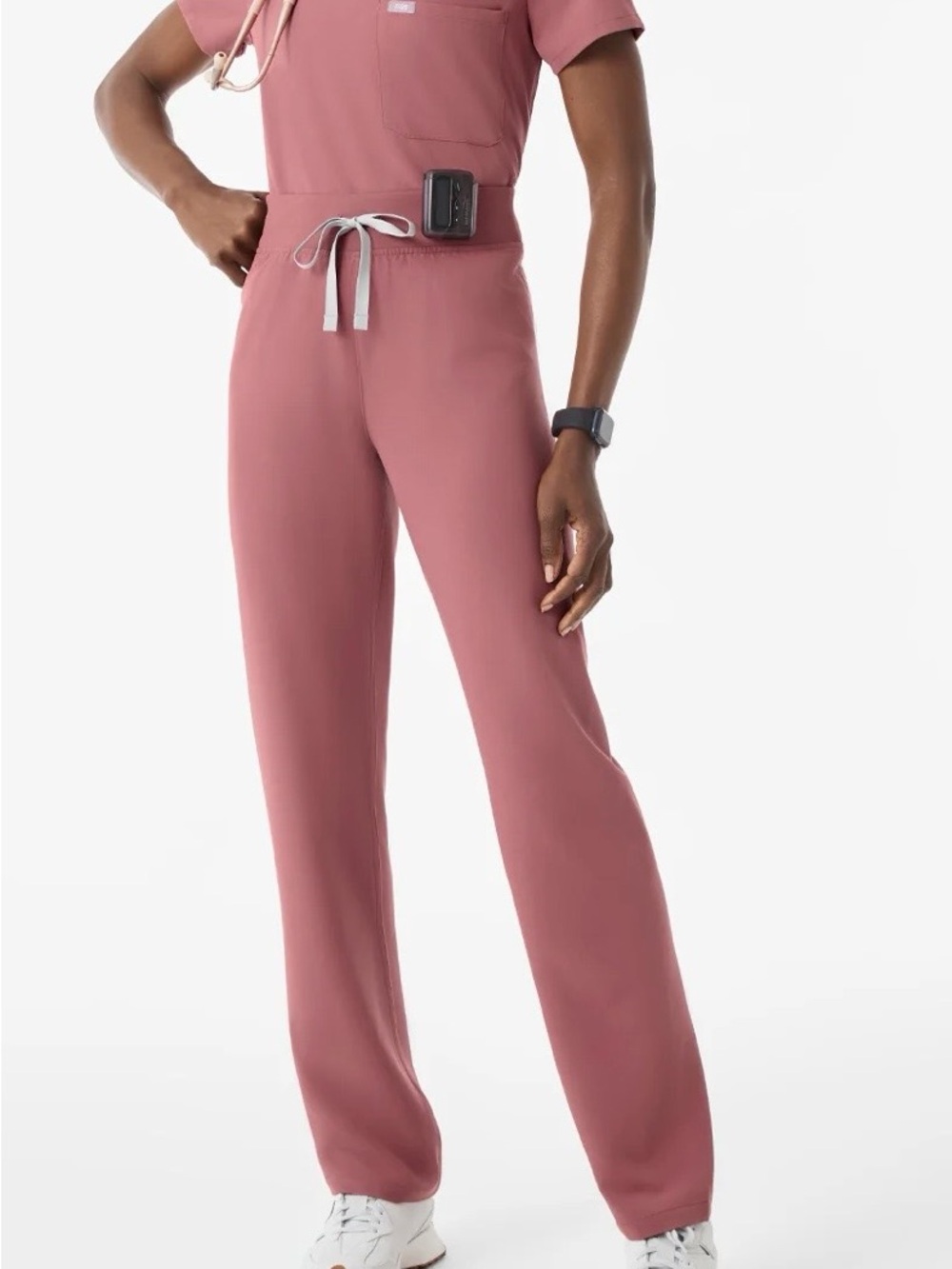 Women's Relaxed Drawstring Scrub Pants and Top Dusty Rose